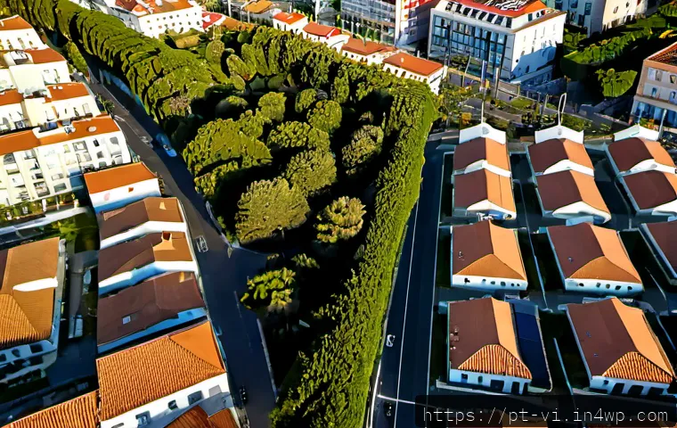 분 도시 설계의 에너지 소비 패턴 분석 - Photorealistic aerial view of a thoughtfully planned Portuguese coastal city district at golden hour...